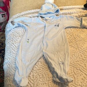 Kissy Kissy Blue and White Footies One Piece with matching hat